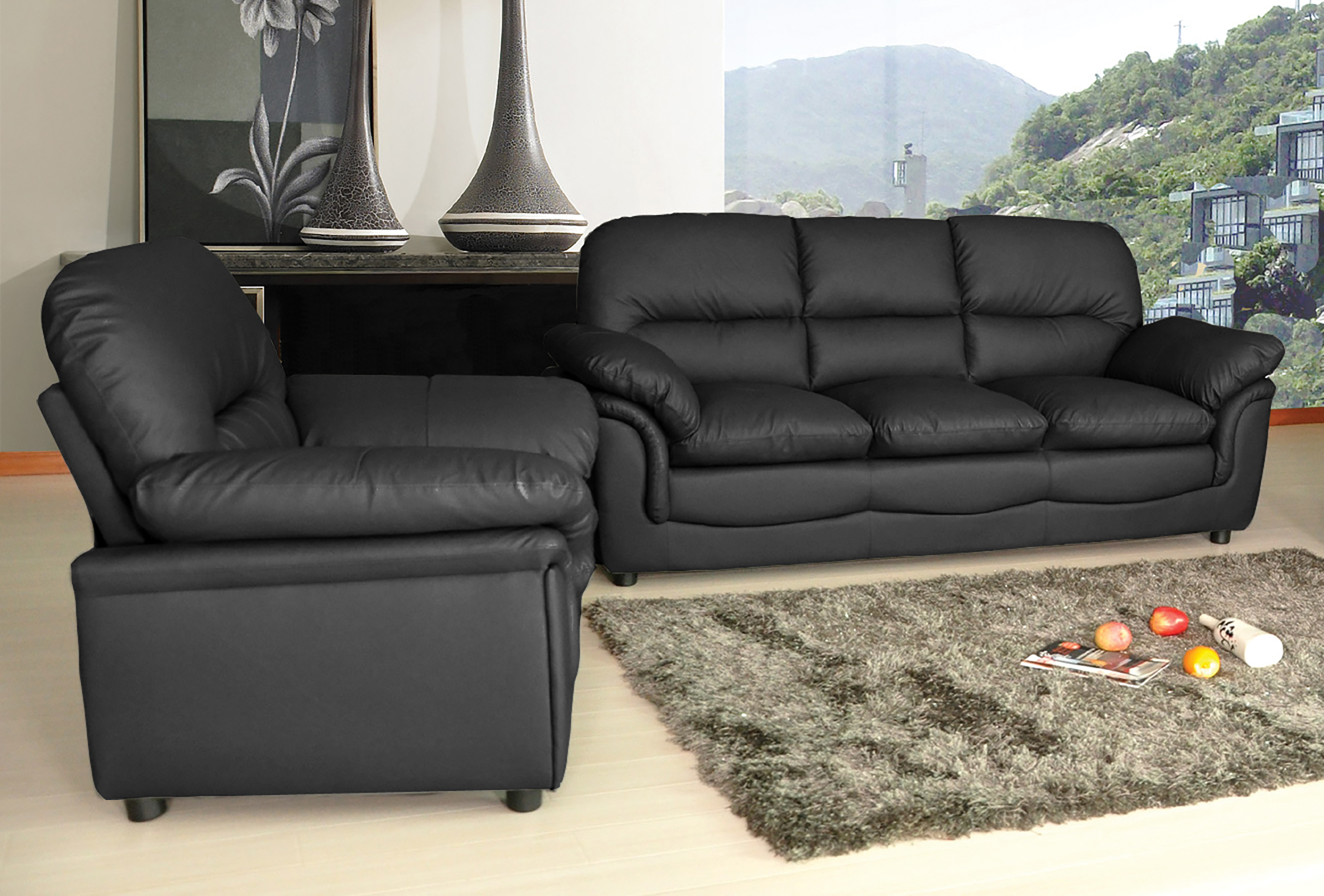 new modern verona bonded leather sofa suite in black brown cream